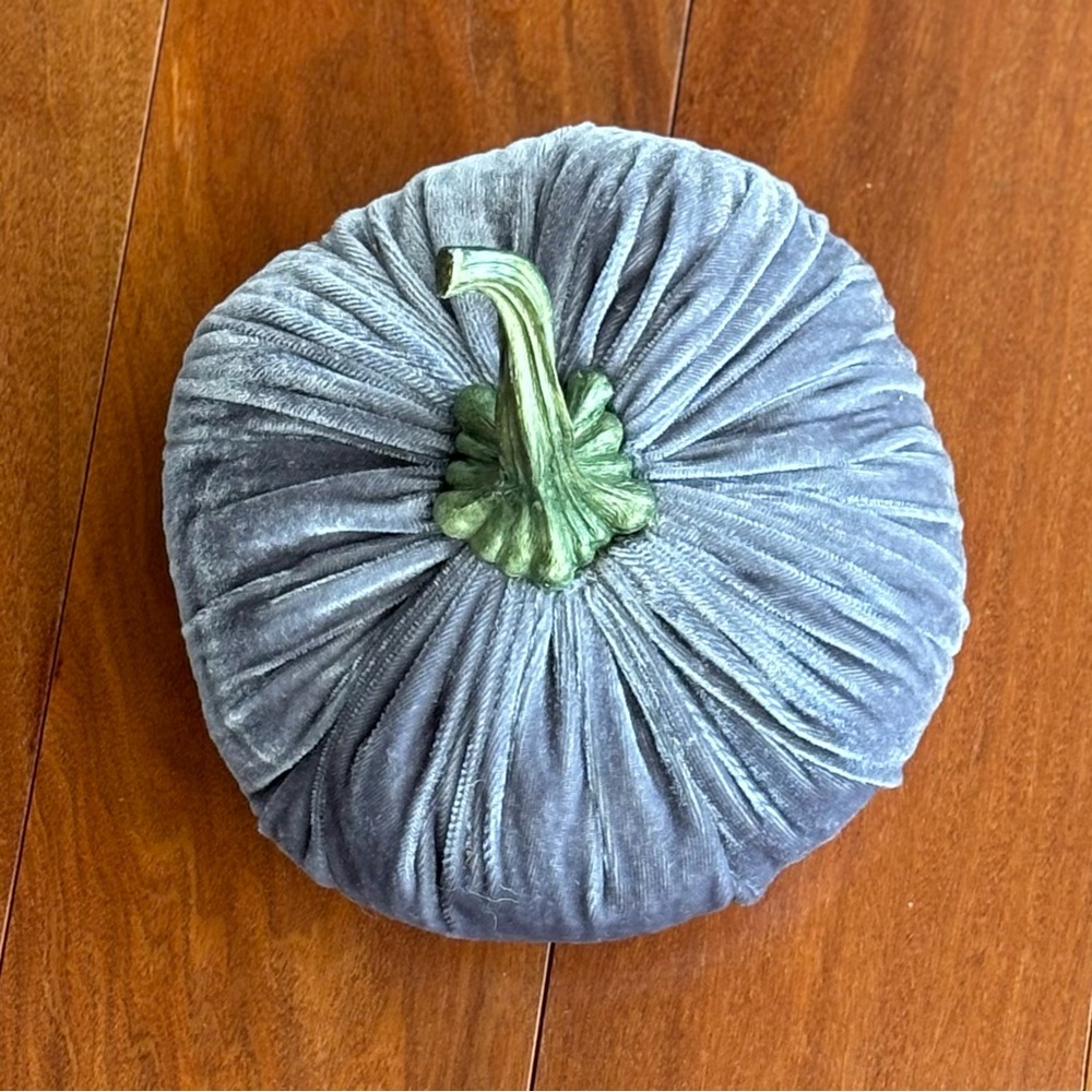 Cute Velvet Pumpkin Decor Set - Green, Gray, White Fall Harvest Thanksgiving - Picture 5 of 12
